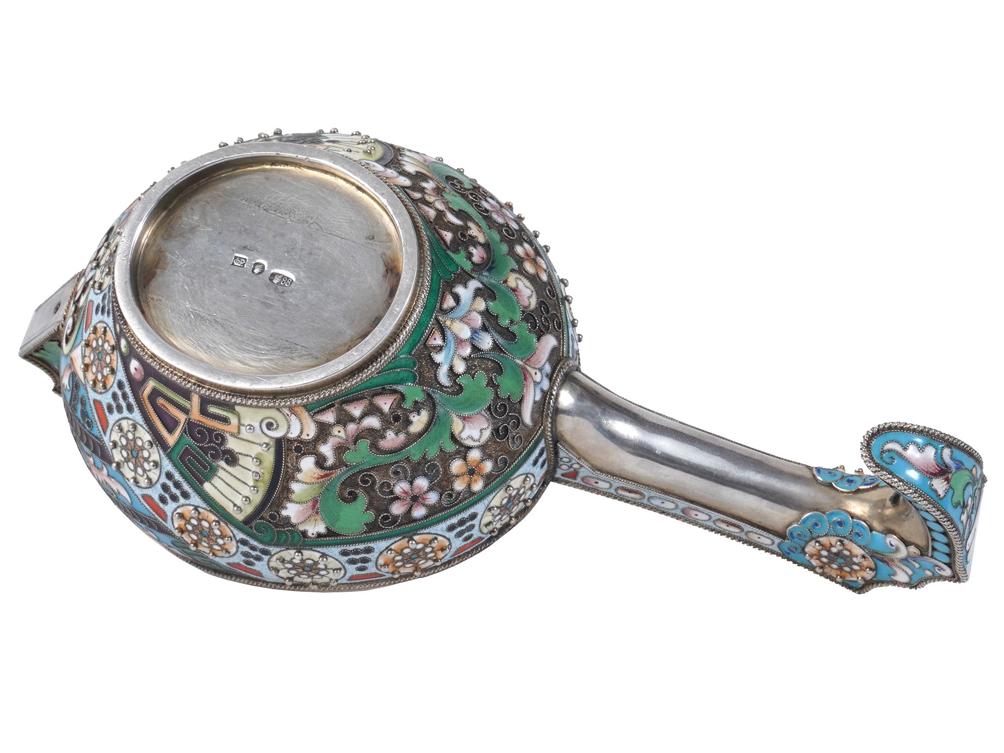 RUSSIAN ART NOUVEAU SILVER CLOISONNE ENAMEL KOVSH PIC-3